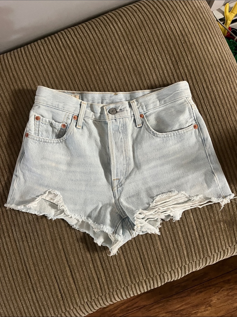 Levi's Light Blue Distressed Denim Shorts